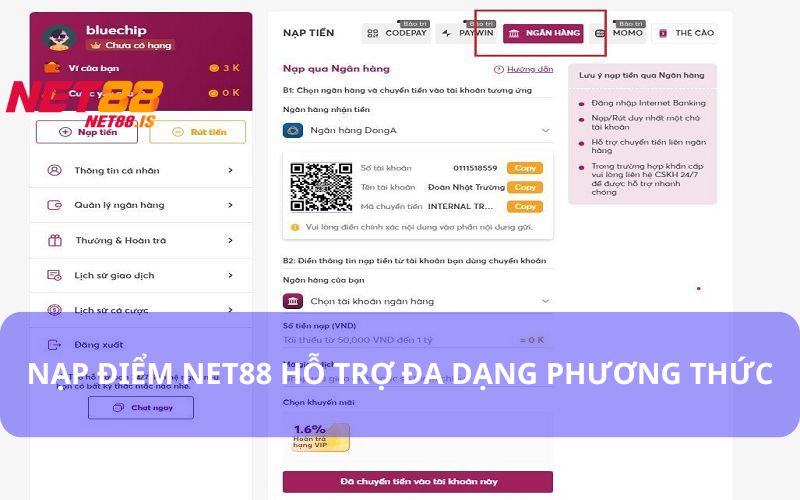 Hướng Dẫn Nạp Điểm Net88 Nhanh Chóng Và Lưu Ý Cần Nhớ 1 Nạp điểm Net88 có thể thực hiện bằng nhiều phương pháp khác nhau